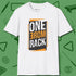 One More Rack Billiards T-Shirt, front view, in White break, run out, turn heads — repeat